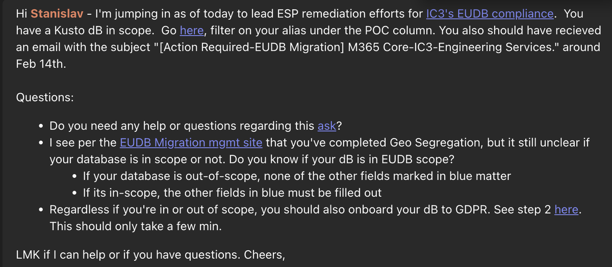 Пример хорошего сообщения в чате от коллеги